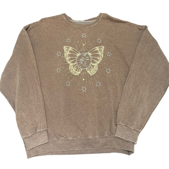 Tops - Sun Moon Butterfly Star Brown Oversized Crewneck Pullover 2XL